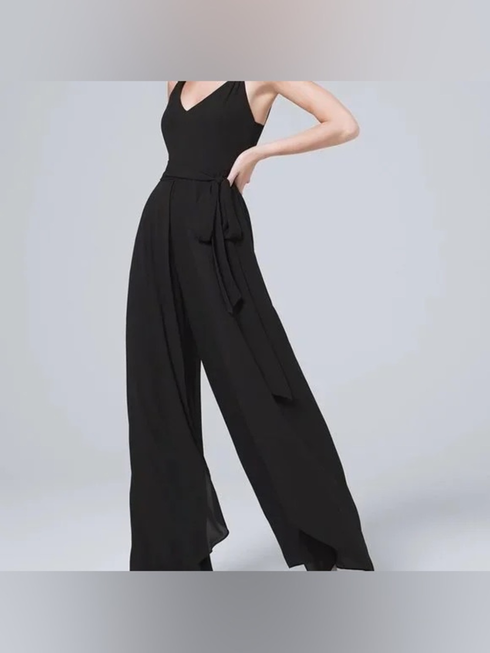 white house black market slit cape wide leg jumpsuit Sz 2P Black Minimalist